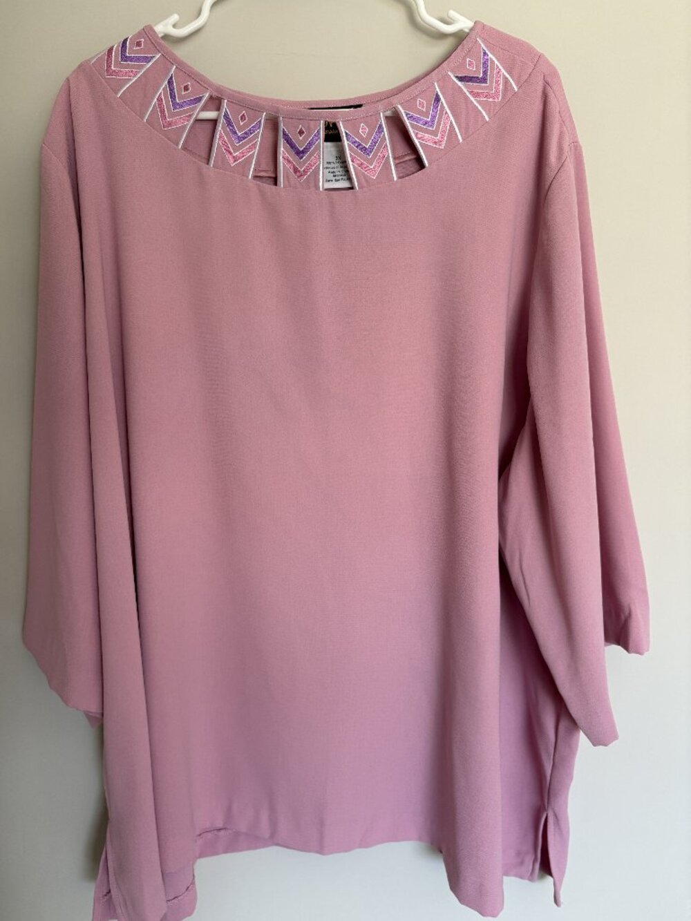 Bob Mackie Wearable Art Pink Embroidered Blouse Womens 3X Boho Tunic Top